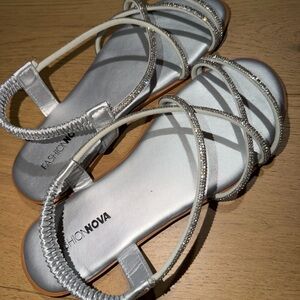 Fashion Nova Silver Rhinestone Strappy Sandals size 8